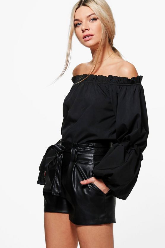 Sarah Ruffle Sleeve Bardot Top